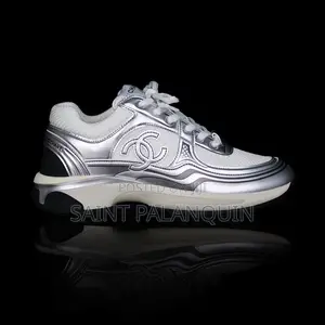 Channel White and Silver Fabric and Laminated Sneakers
