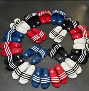 Classic Adidas Adilette the Signature Three-Stripe Design Displayed
