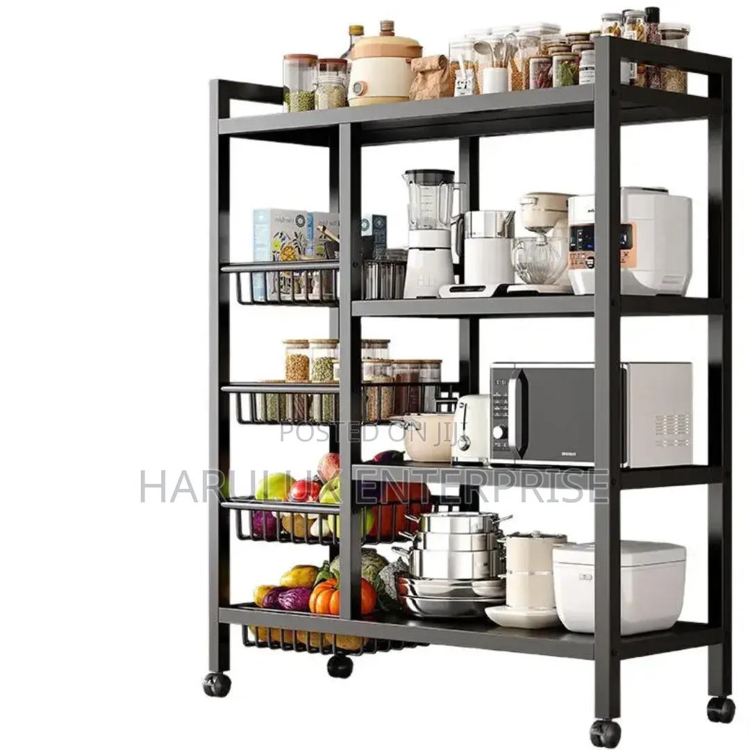 Large 5-Tier Kitchen Storage Rack With Wheels – 120×135×32CM
