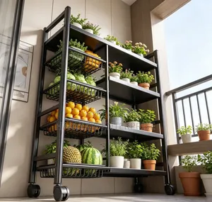 Large 5-Tier Kitchen Storage Rack With Wheels – 120×135×32CM