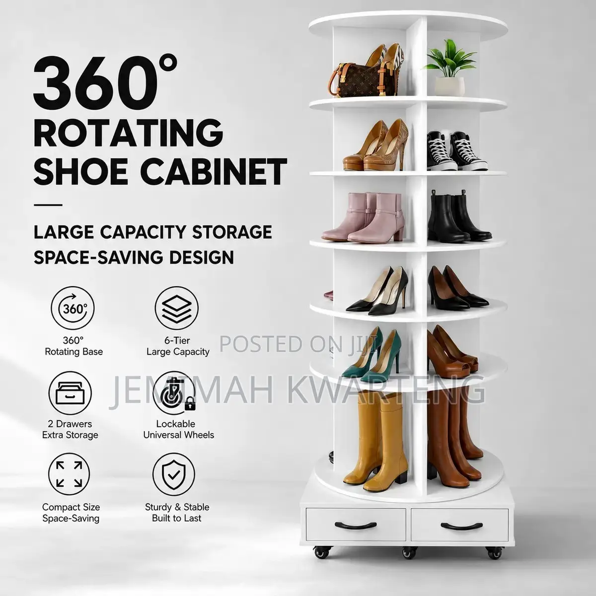 6 Tier 360 Degrees Rotating Shoe Rack Tower - Accra