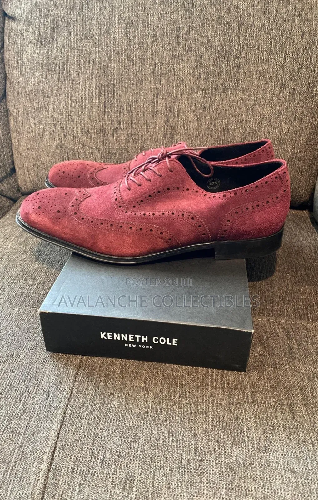 Kenneth Cole Suede Burgundy Brogues Shoes Size 43.5