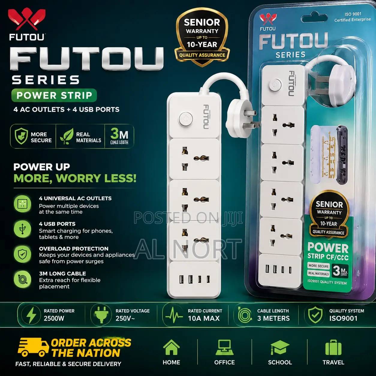 FUTOU Series Multi-Function Power Strip With USB Ports – 3M Cable