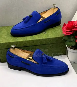 Vibrant Royal Blue Suede Tassel Loafers