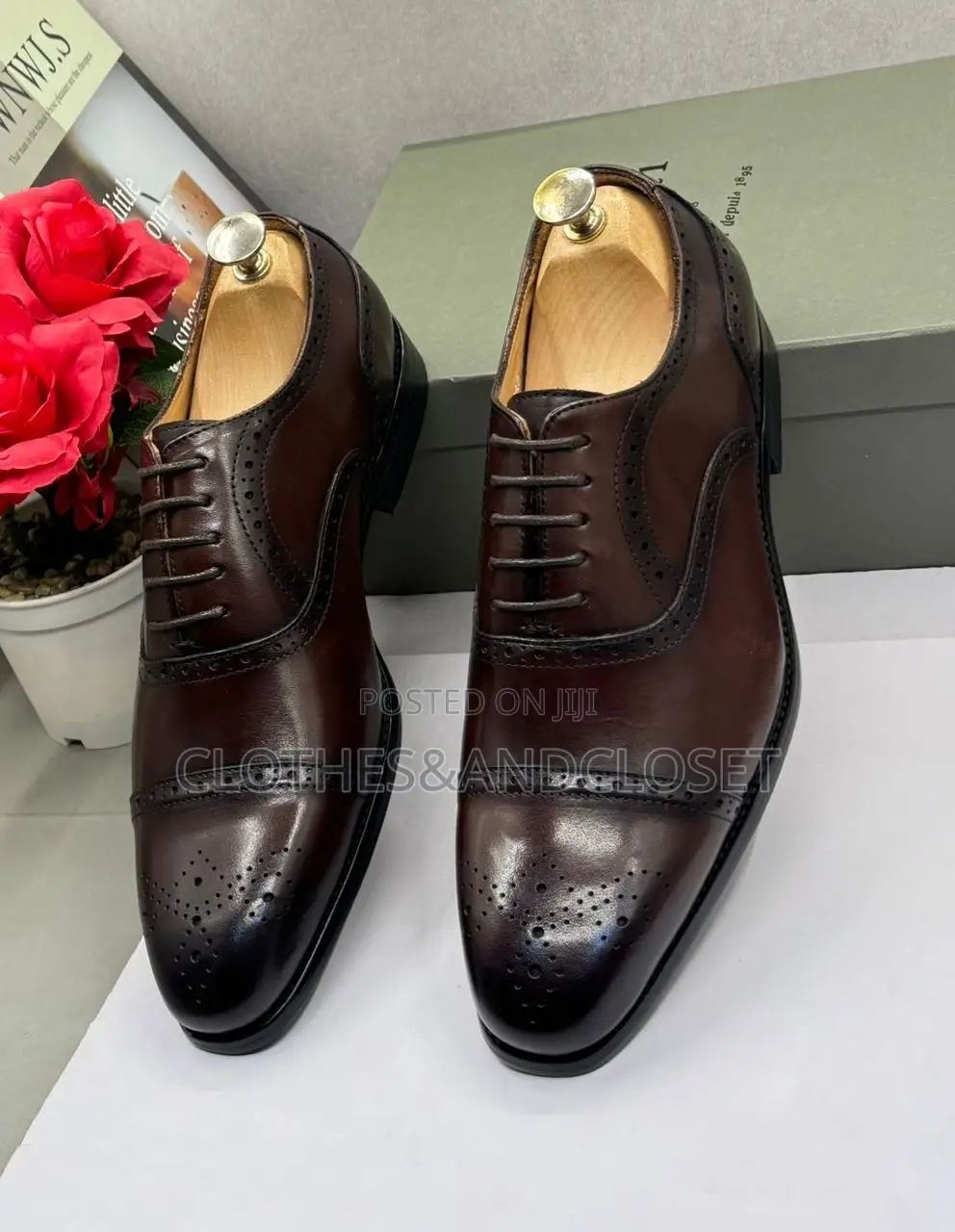 Dark Brown Leather Brogue Oxford Dress Shoes