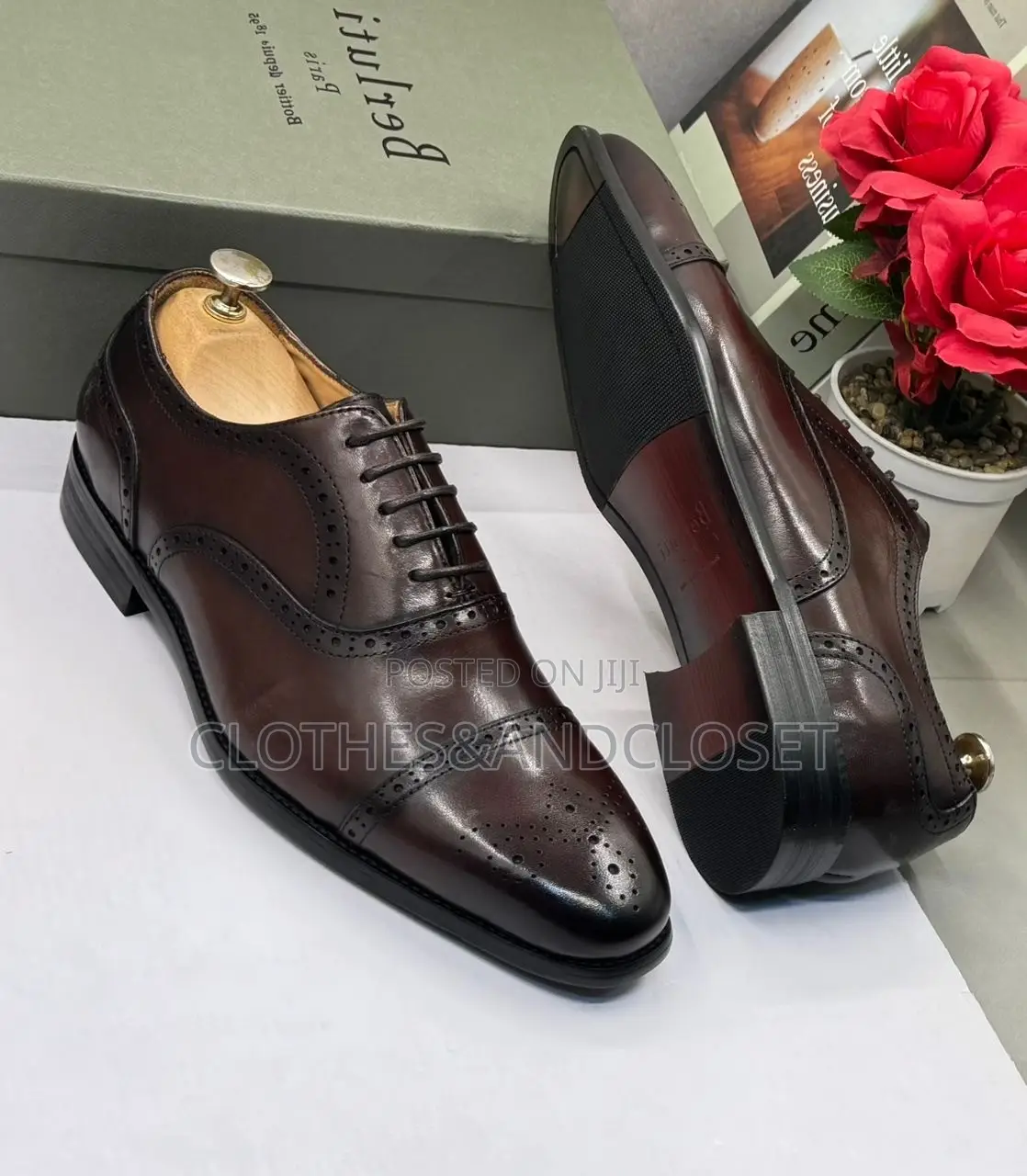 Dark Brown Leather Brogue Oxford Dress Shoes
