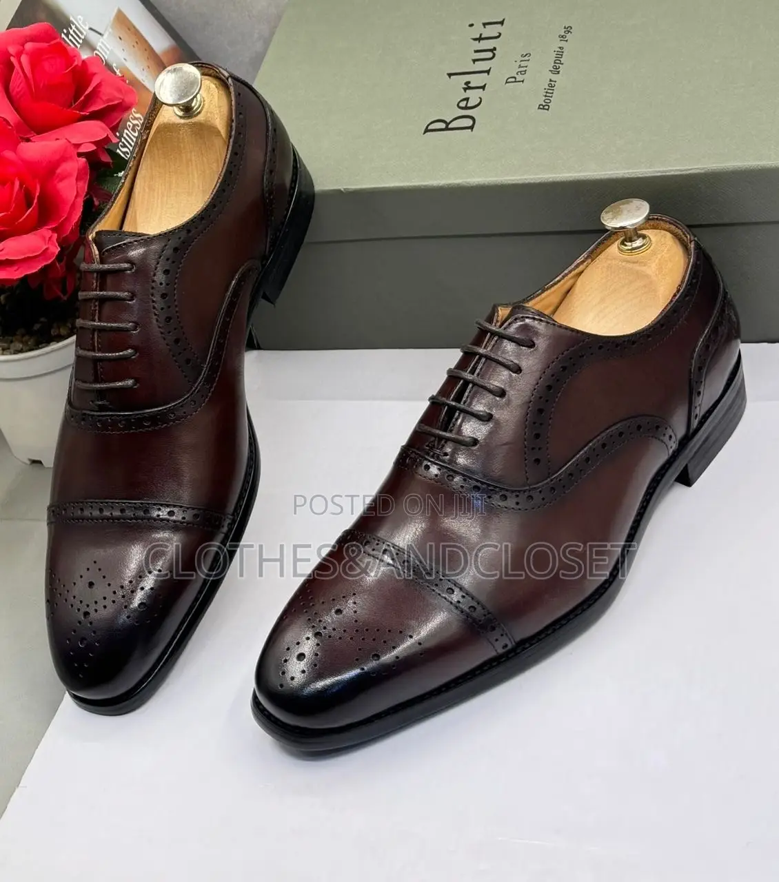Dark Brown Leather Brogue Oxford Dress Shoes