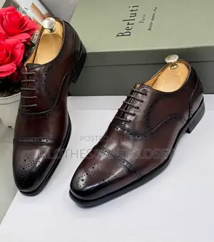 Dark Brown Leather Brogue Oxford Dress Shoes