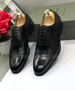 Black Leather Semi-Brogue Oxford Dress Shoes