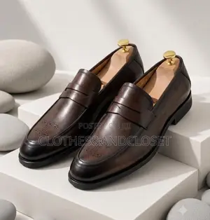 Dark Brown Leather Clarks Penny Loafers Featuring a Classic Slip-On