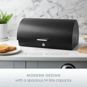 SWAN Serenity Bread Bin Roll Top Lid, 14 Litre, Black