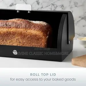 SWAN Serenity Bread Bin Roll Top Lid, 14 Litre, Black