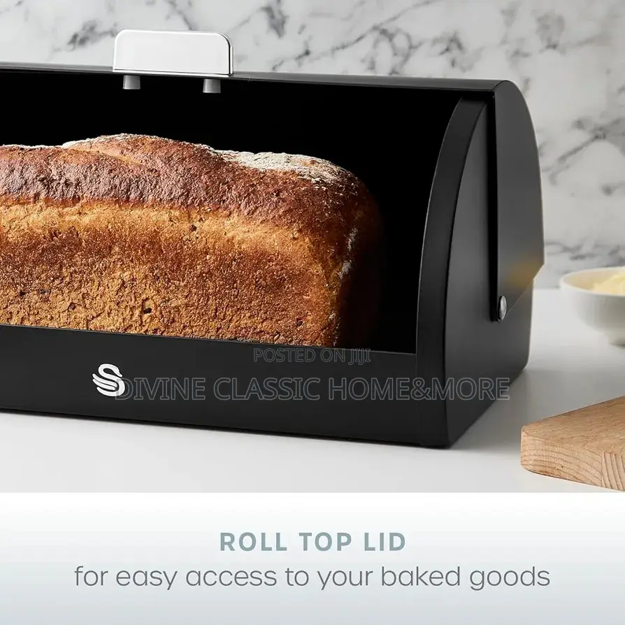 SWAN Serenity Bread Bin Roll Top Lid, 14 Litre, Black