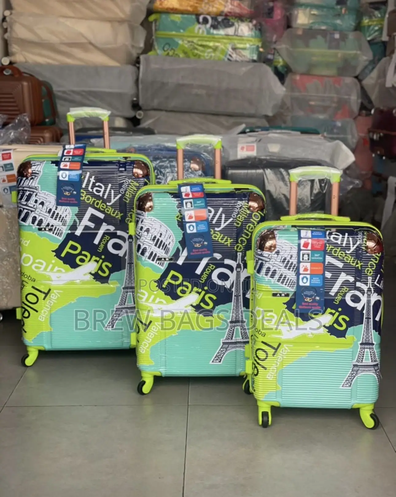 Premium Quality 3set Paris Tower Design Unbreakable Traveling Bag.