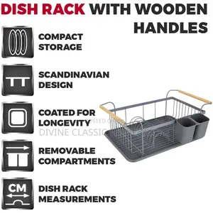 Tower Scandi Grey 9 Plate Dish Rack With Wooden Handles