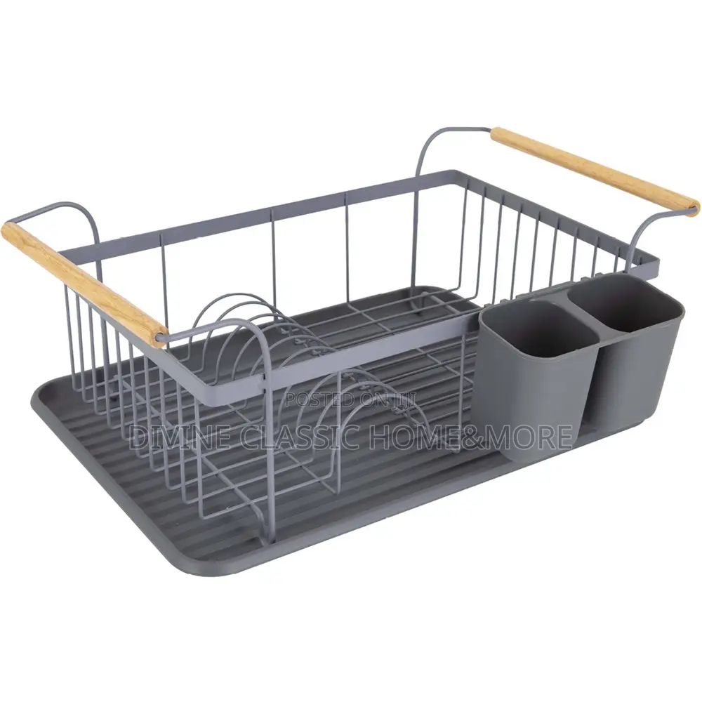 Tower Scandi Grey 9 Plate Dish Rack With Wooden Handles