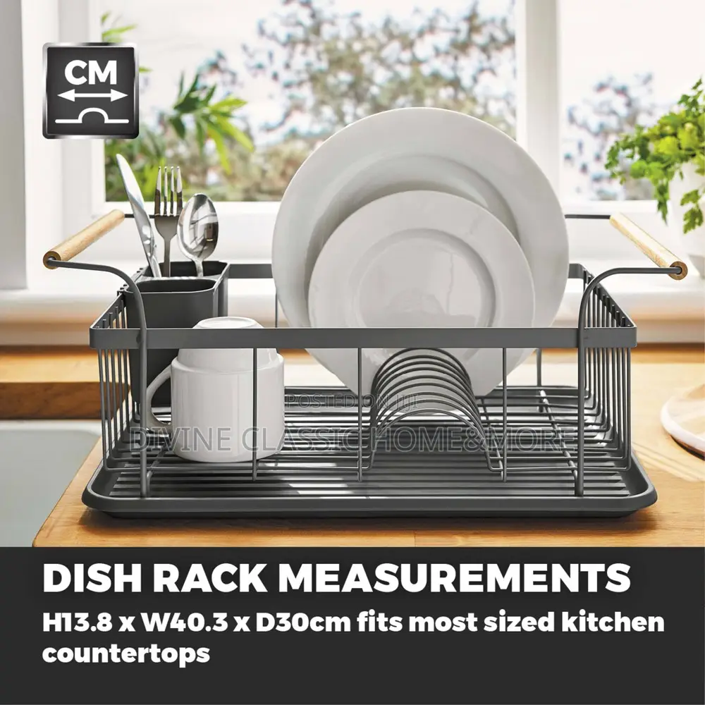 Tower Scandi Grey 9 Plate Dish Rack With Wooden Handles
