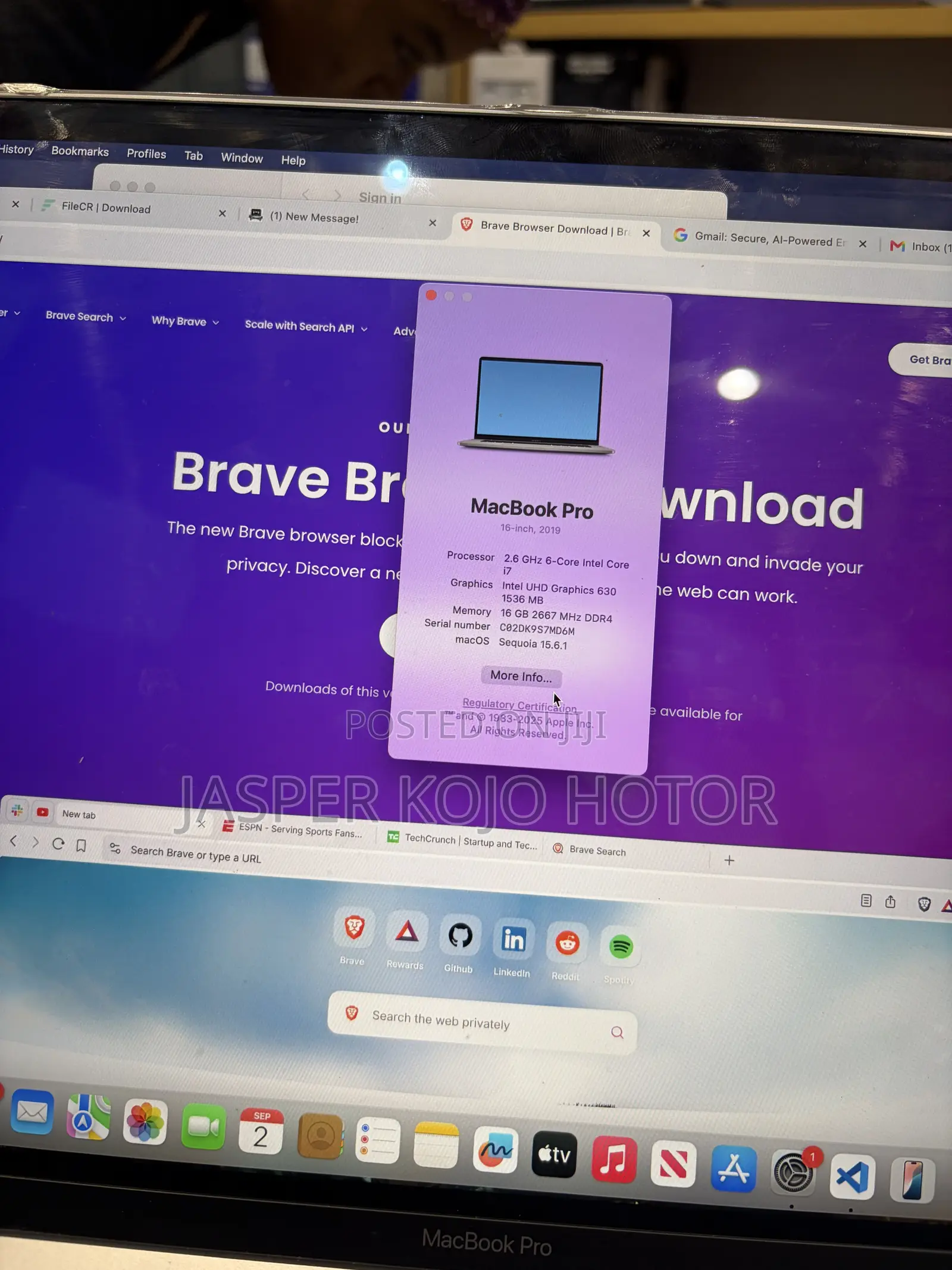 Laptop Apple MacBook 2019 16GB Intel Core 7 SSD 512GB