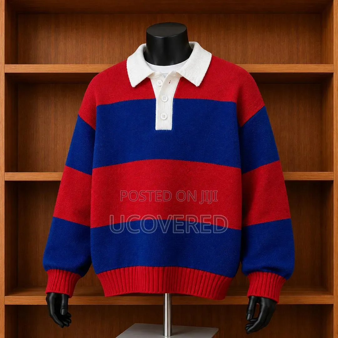 Chunky Knit Striped Rugby Polo Sweater