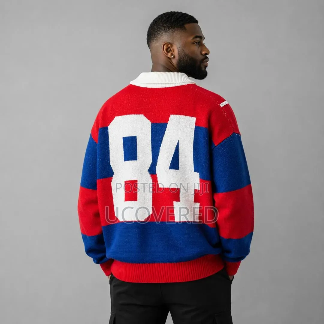 Chunky Knit Striped Rugby Polo Sweater