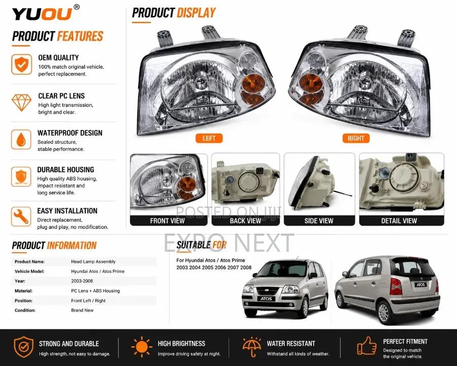 Hyundai Atos 2004-2008 Head Lights