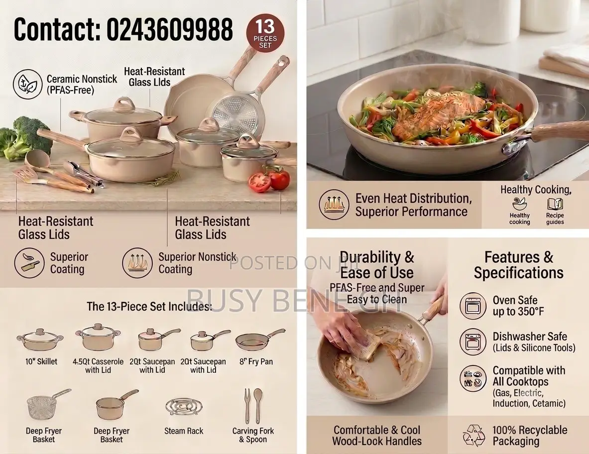 Carote 13-Piece Ceramic Nonstick Cookware Set for All Stoves