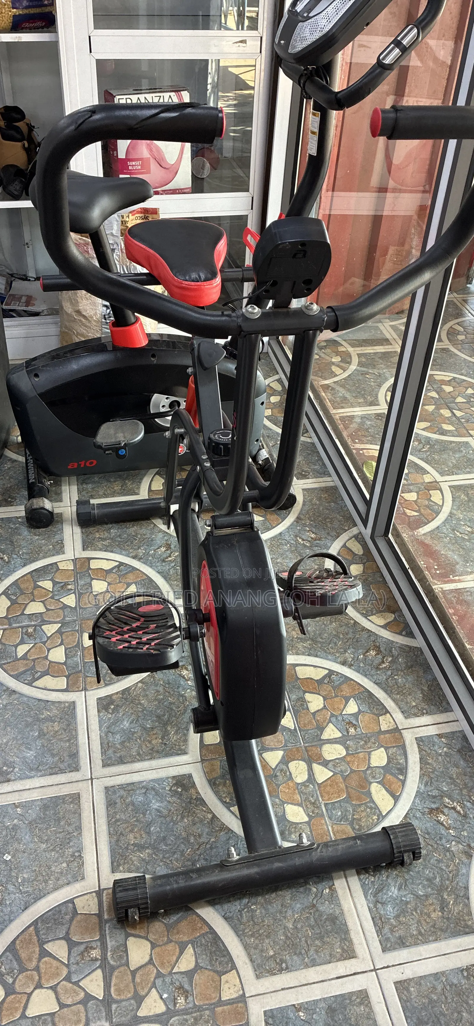 Black and Red Dual-Action Stationary Exercise Bike