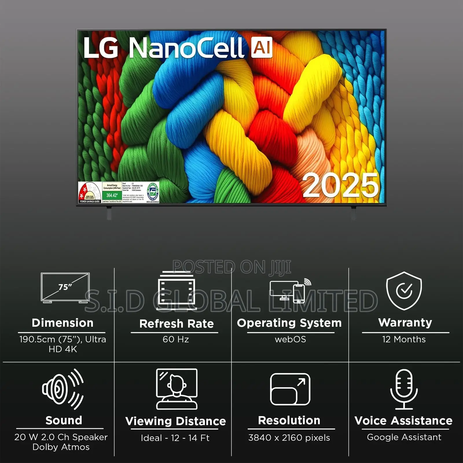 75inch LG Nanocell Ai 75nano80a3b 4k Smart TV Hdr10 Webos25