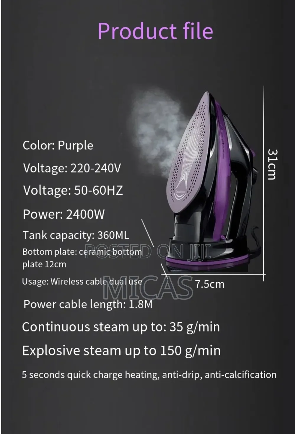 Portable Wireless Handheld Steam Iron