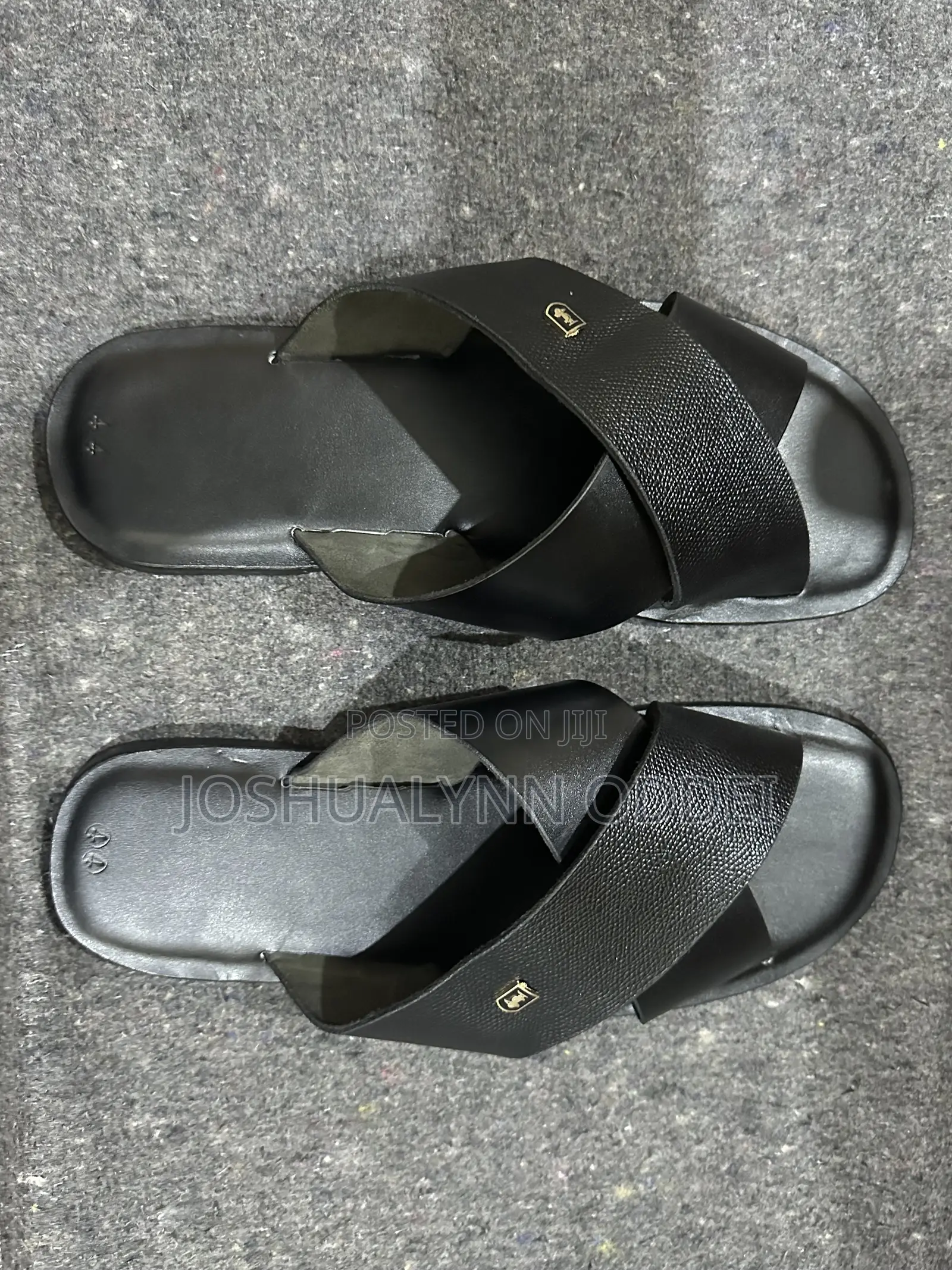 Black Leather Cross Sandals for Men.