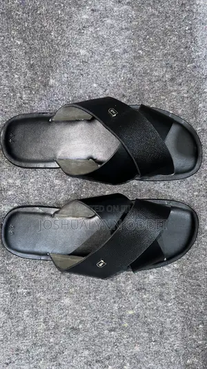 Black Leather Cross Sandals for Men.