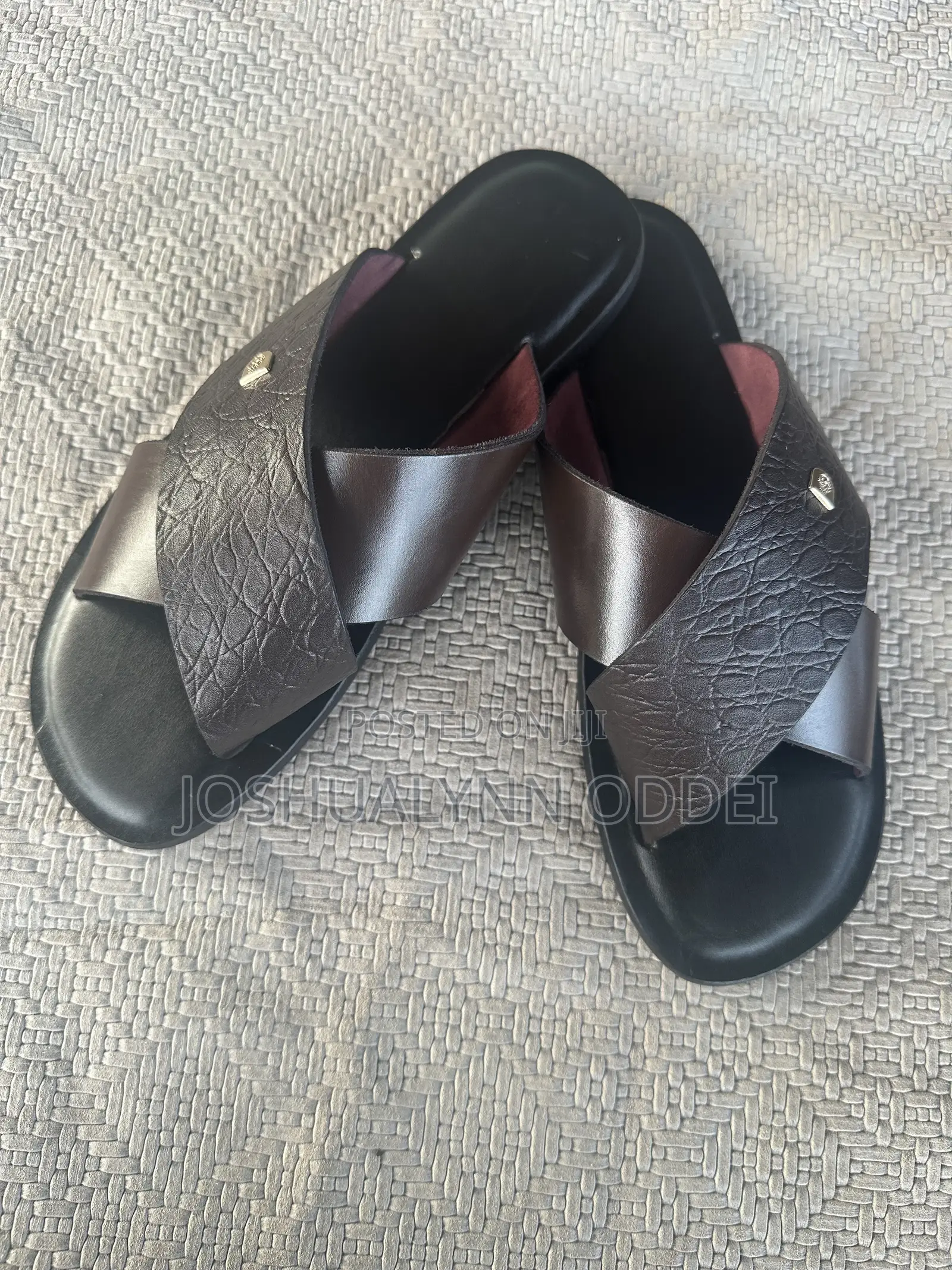 Maroon Black Cross Sandals for Men