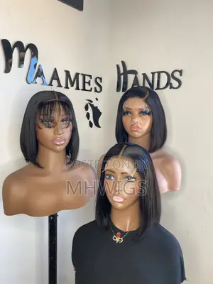 Human Hair Straight Wig, 10 Inches