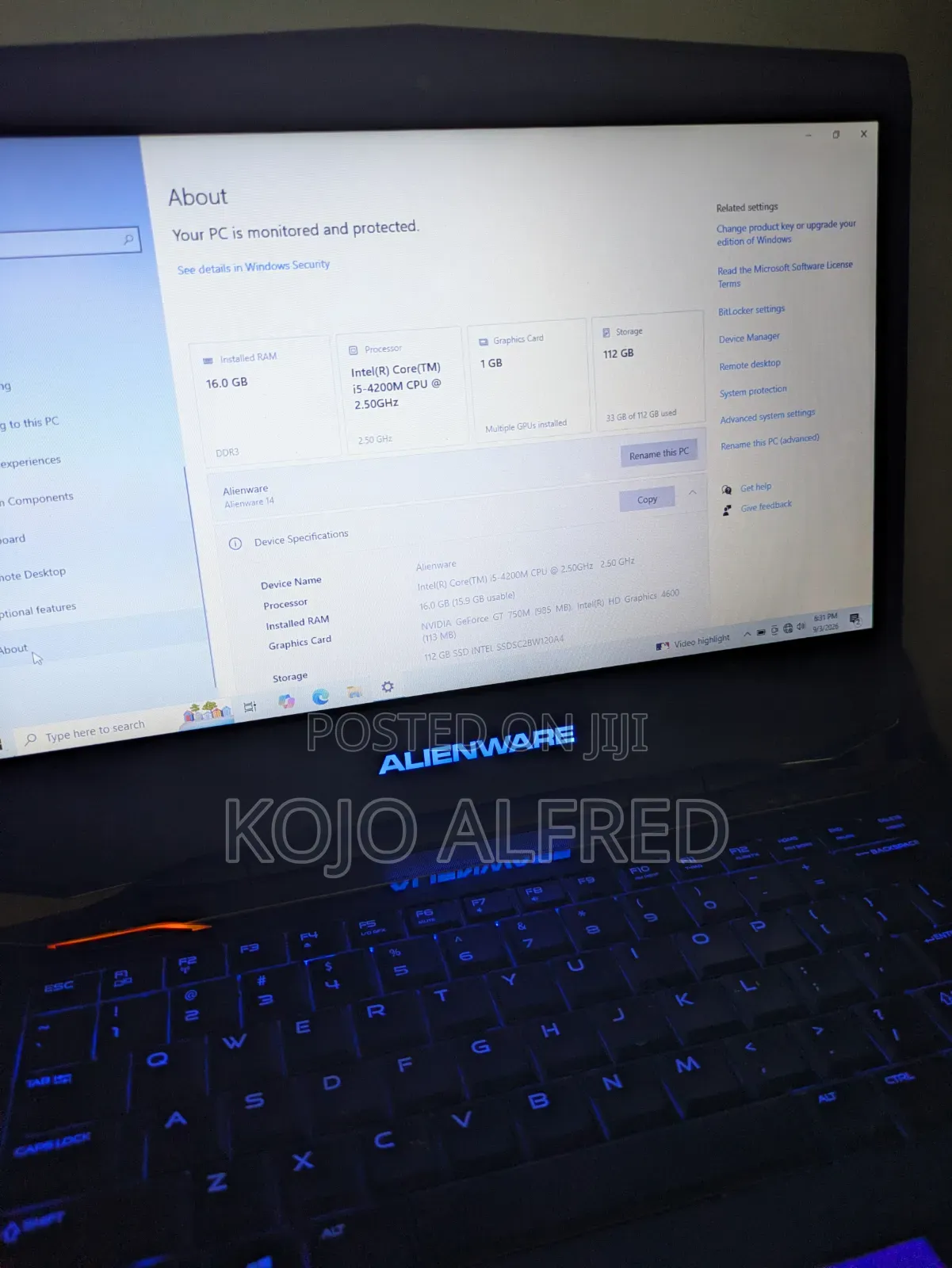 Laptop Alienware 13 16GB Intel Core i5 HDD+SSD 128GB