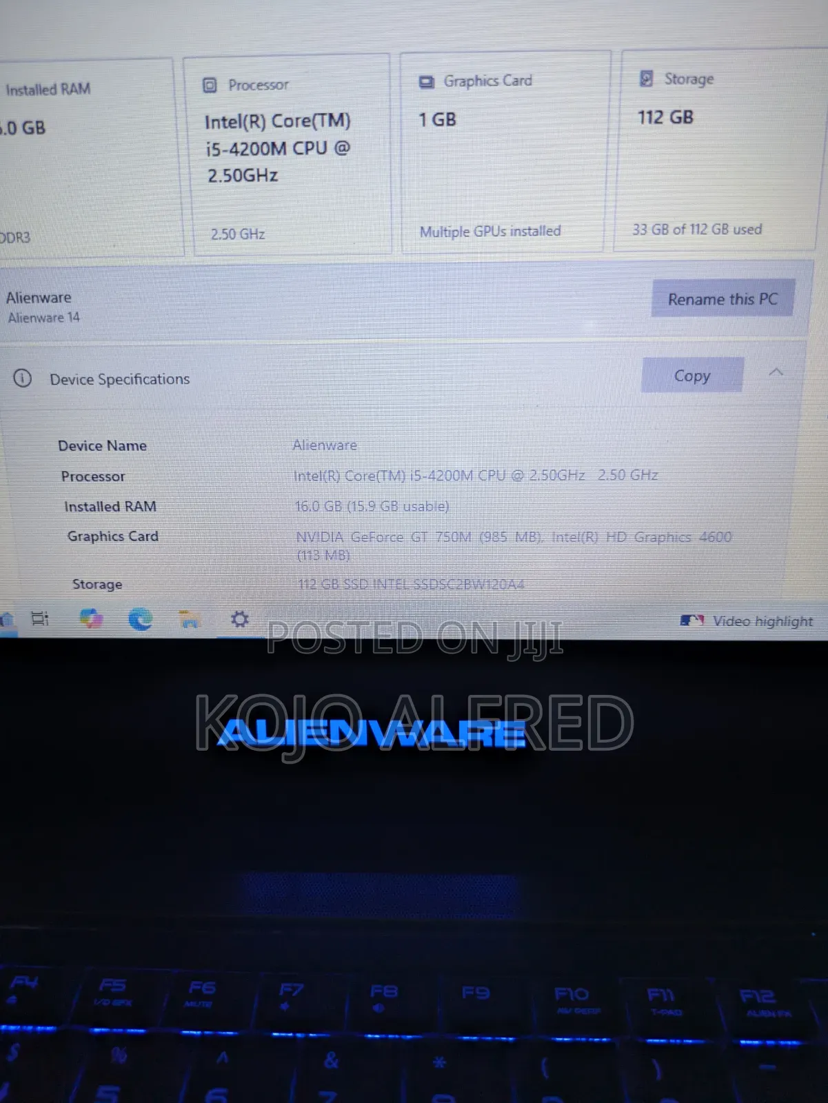 Laptop Alienware 13 16GB Intel Core i5 HDD+SSD 128GB