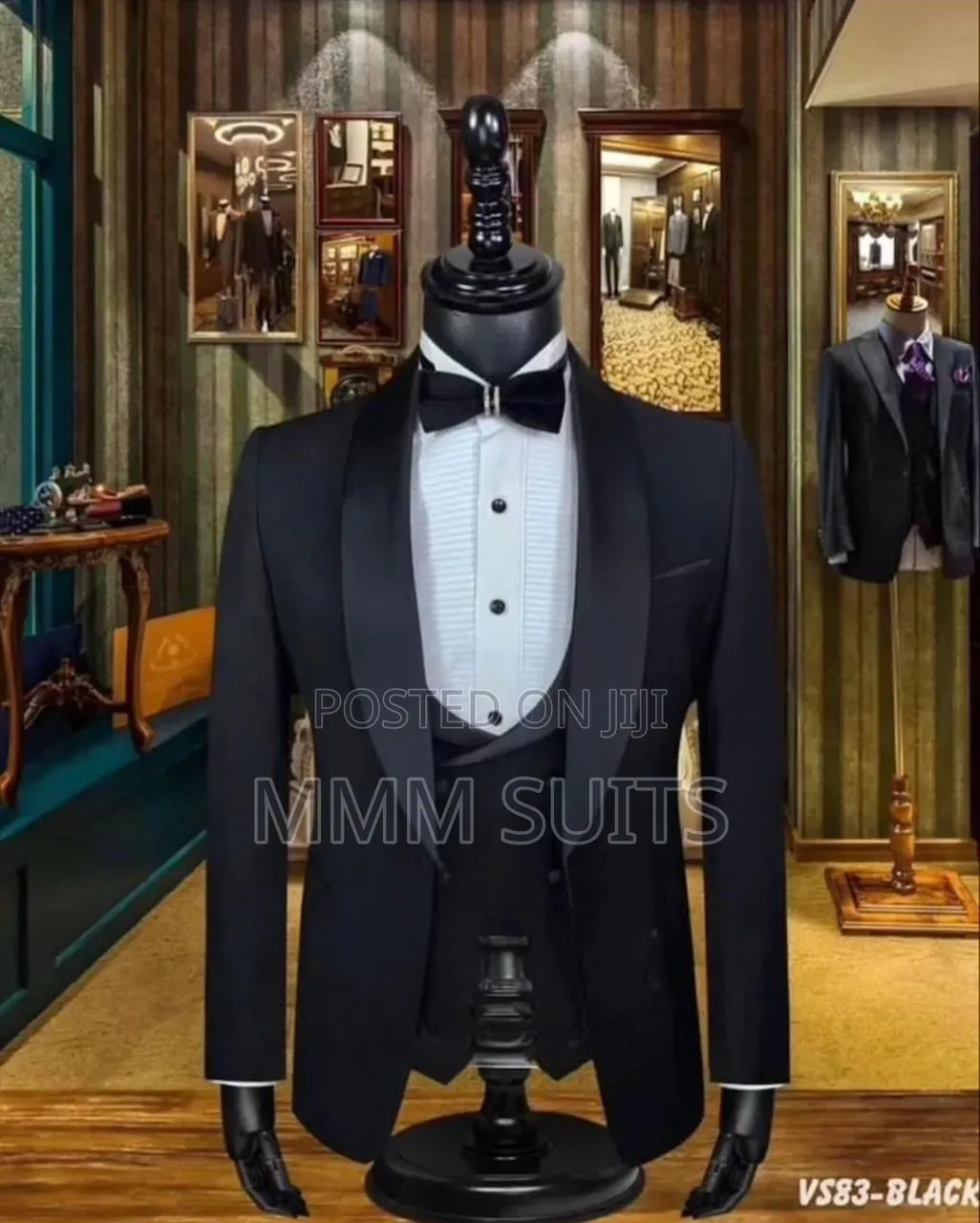 Classic and Stylish 3-Piece Tuxedo Men's Suit With Satin Lapel Black