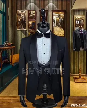 Classic and Stylish 3-Piece Tuxedo Men's Suit With Satin Lapel Black