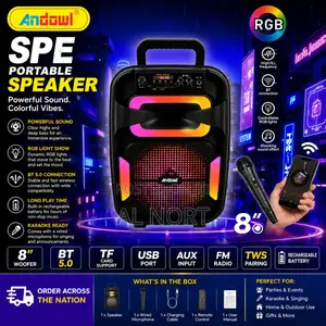 Andowl 8-Inch Portable Bluetooth Speaker – RGB – Black