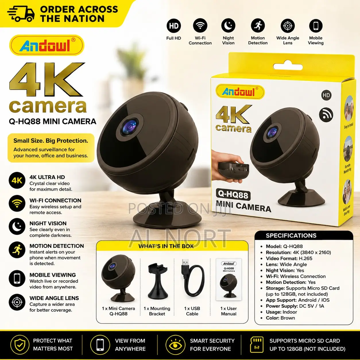 Mini Security Camera – 4K Wi-Fi – Night Vision – Motion Detection