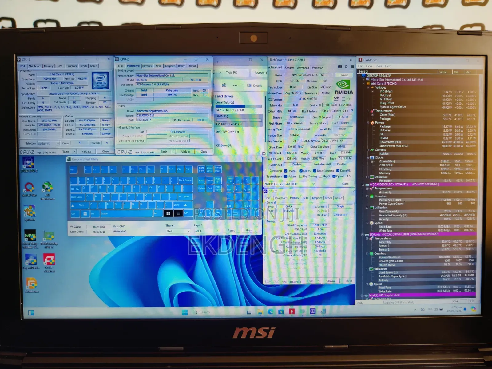 Laptop MSI GL62VR 7RFX 8GB Intel Core i5 HDD+SSD 750GB