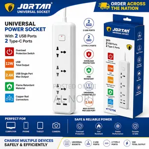 JORTAN TY2706 Universal Socket – 2 USB + 2 Type-C Ports – White