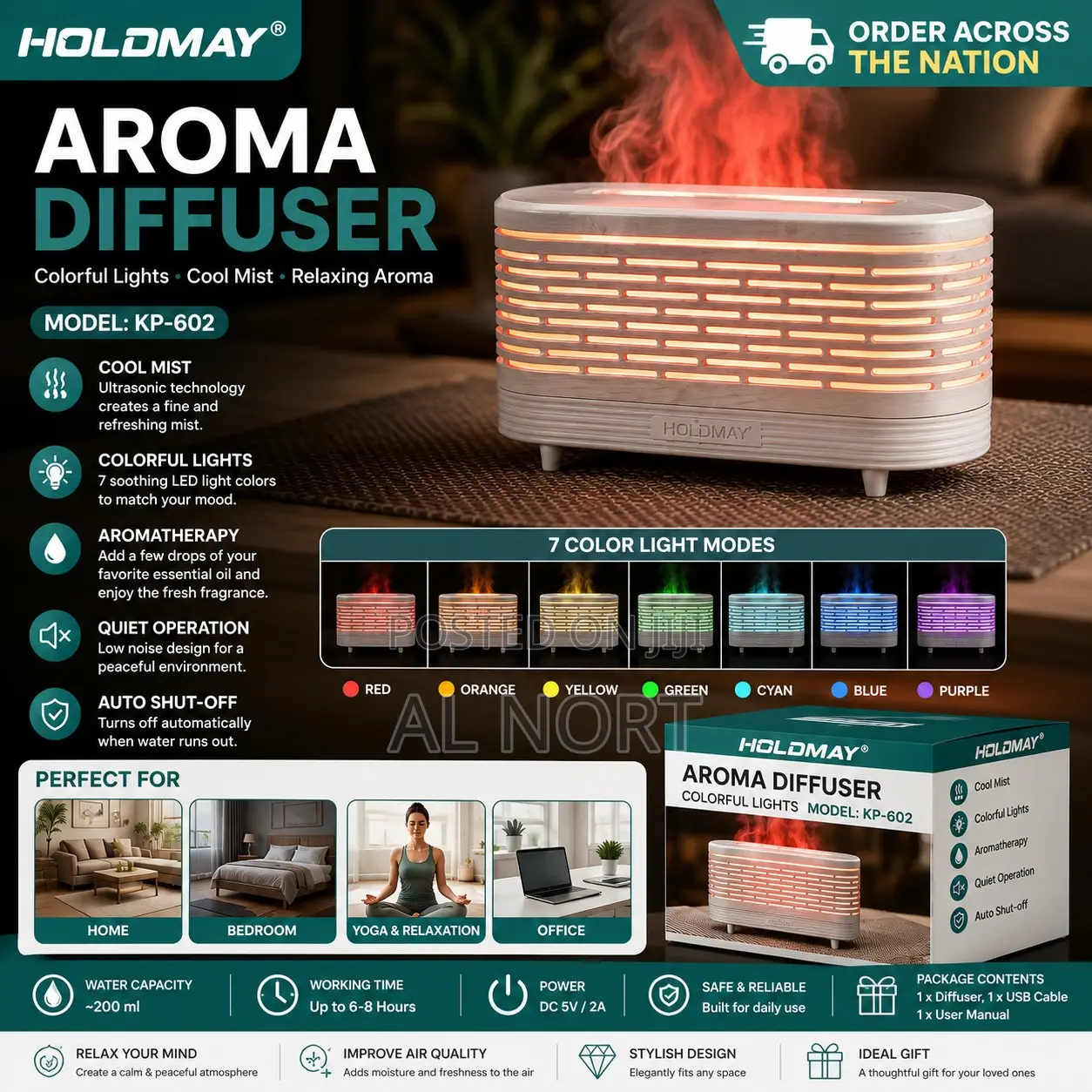 HOLDMAY KP-602 Aroma Diffuser – Colorful LED Lights