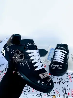 Dolce Gabbana Portofino Crown Graffiti Leather Sneakers.