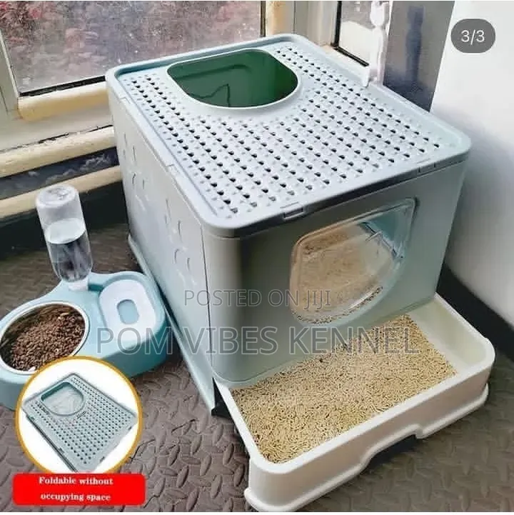 Foldable, Fully Enclosed Top-Entry Cat Litter Box
