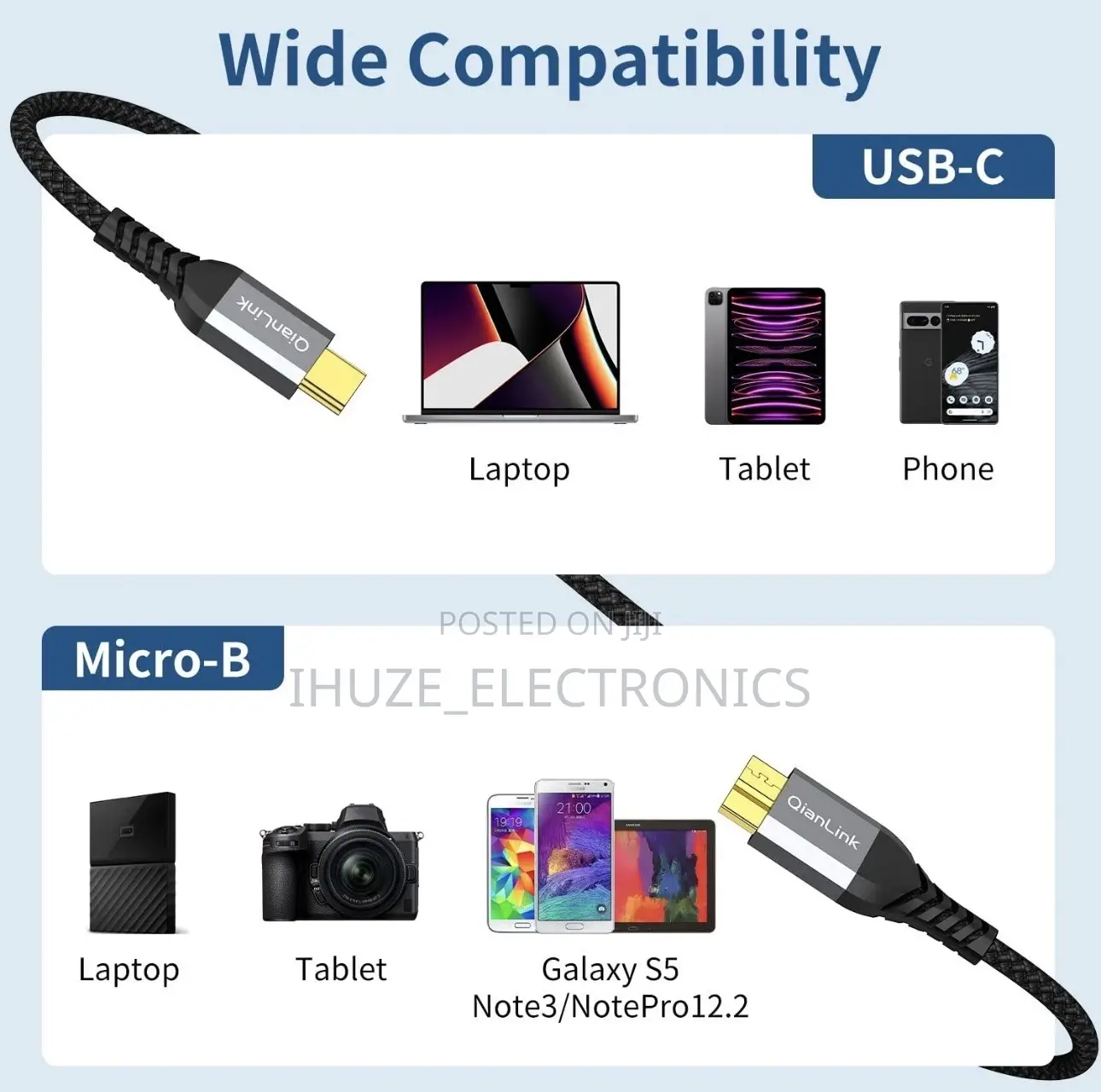10Gbps Micro-B to USB-C External Hard Drive Cable (1.6FT Long)