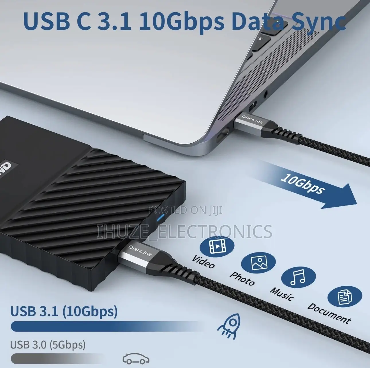 10Gbps Micro-B to USB-C External Hard Drive Cable (1.6FT Long)