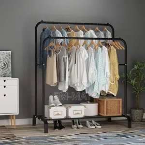 Floor-Standing Drying Rack Double Clothes Rail Bedroom Clothes Hanger