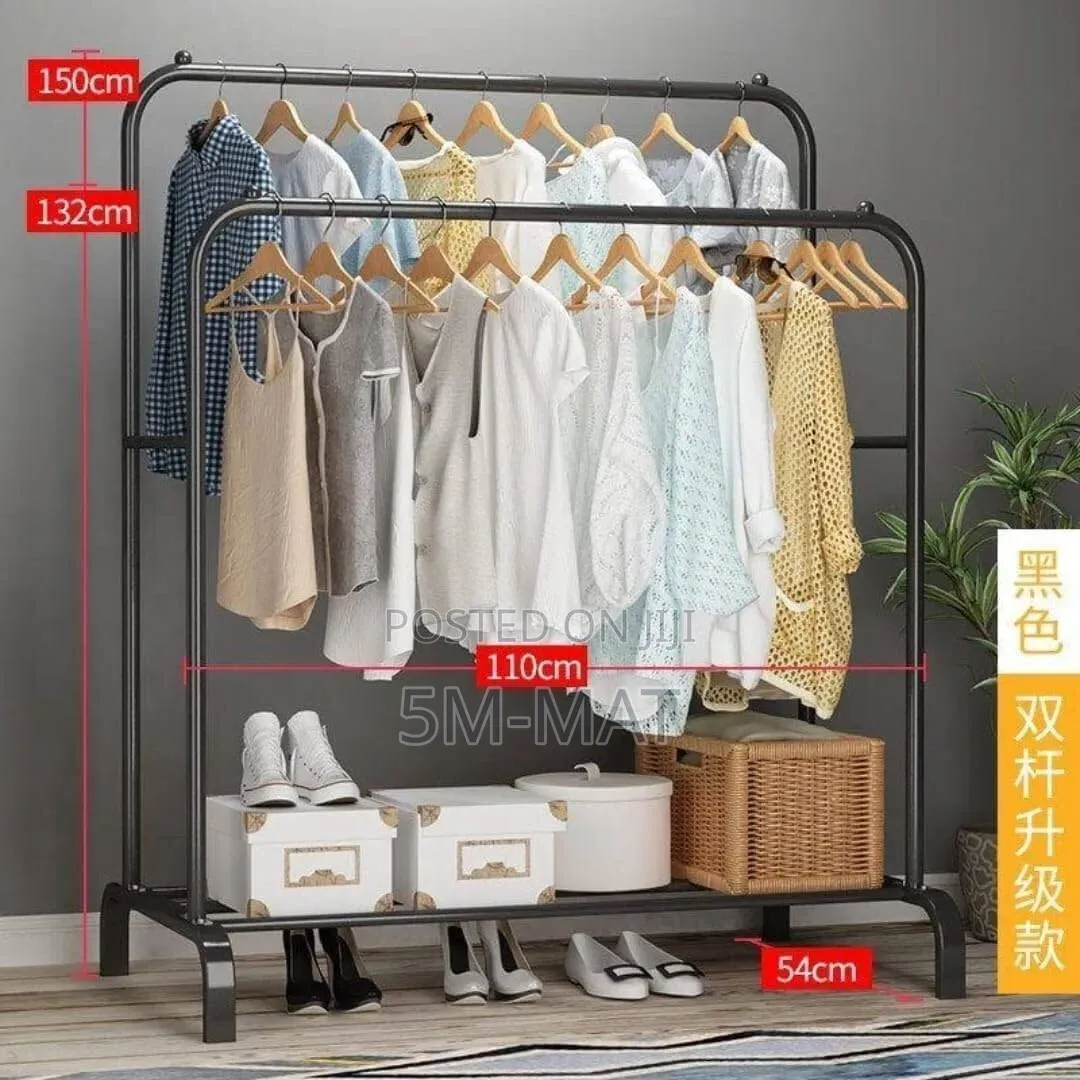 Floor-Standing Drying Rack Double Clothes Rail Bedroom Clothes Hanger