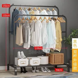 Floor-Standing Drying Rack Double Clothes Rail Bedroom Clothes Hanger
