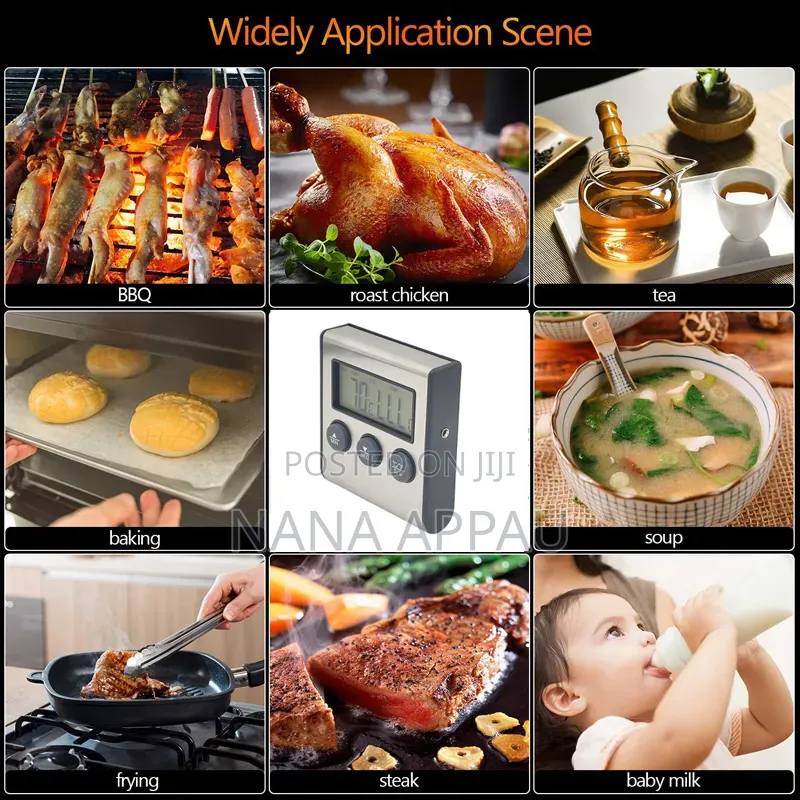 Digital Kitchen Oven Thermometer With Probe and Timer,